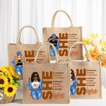 Personalized Fashion Cartoon Hip Hop Girl She is Confident Large Jute Tote Bag with Name Birthday Encouragement Affirmation Gift for Women