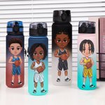 Personalized Cartoon Basketball Character Name Gradient Sports Water Bottle with Flip Top Lid and Strap Birthday Gift for Gym Fitness Basketball Lover