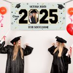 Personalizado Congrats Grad Cap Multicolor Clase de 2025 Banner con Foto y Nombre Fiesta Decoración Regalo de Graduación para Graduados Amigos