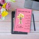 Personalisierte Geburt Blumenstrauß Bibel Vers A5 120 Seiten Spiral Notebook mit Namen religiöse Taufe Muttertag Geburtstag Geschenk für christliche Frauen