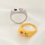 Personalized  Birthstones Signet Ring Dainty Jewelry Birthday Anniversary Mother's Day Gift for Women