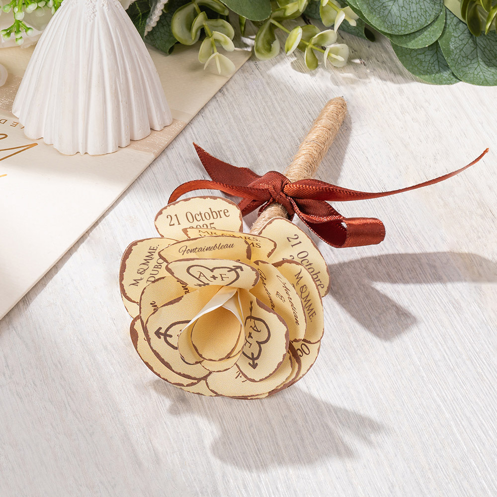 Stylo en Forme de Fleur Personnalisé avec Initiales Noms Lieu Accessoire pour Livre d'Or Décoration de Mariage Cadeau pour Couples