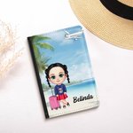 Personalized Seaside Vacation Cartoon Character PU Leather Passport Holder with Name and Card Slots Travel Essential Birthday Gift for Men Women Kids