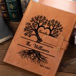 Personalisierte Baum des Lebens Name Jahr PU Leder A5 Notebook Cover mit Lagerung Tasche Muttertag Geburtstag Jahrestag Geschenk für Familie Buchliebhaber