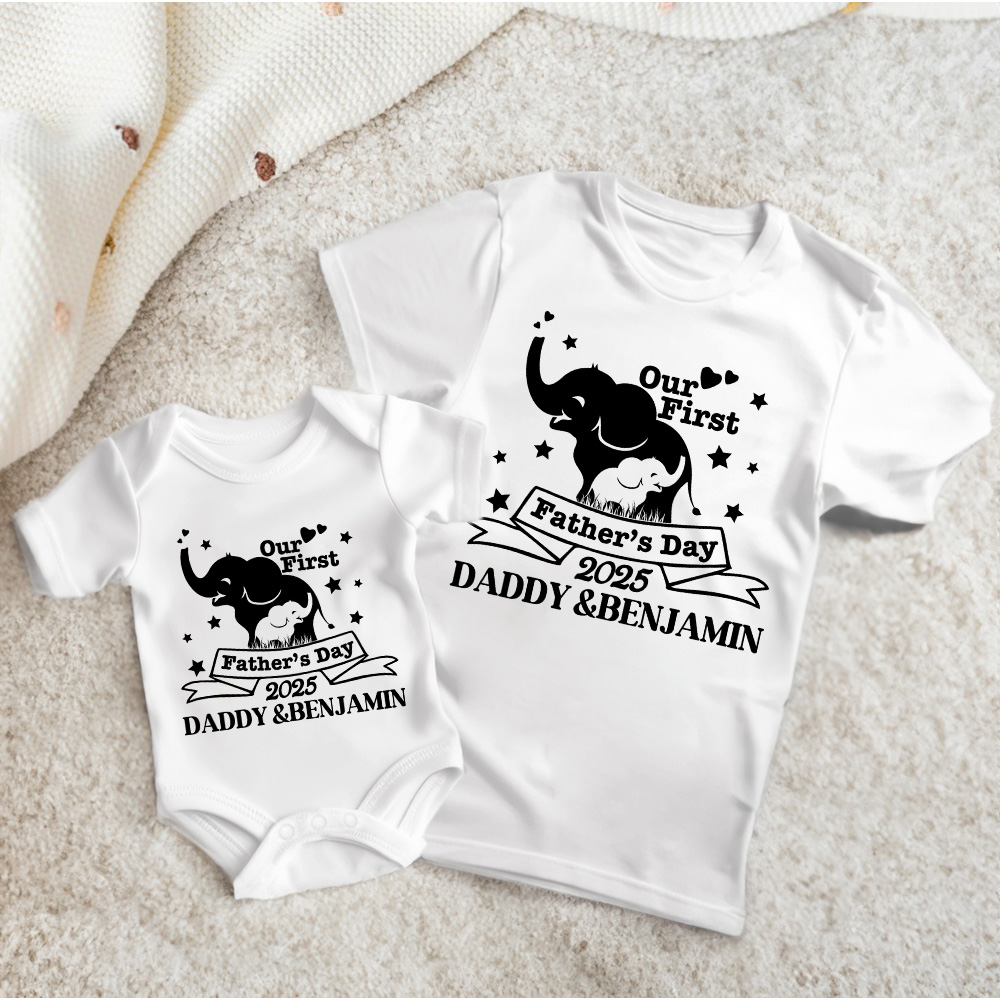 T-shirt 100% coton doux avec nom et année Cadeau de fête des pères pour bébé papa