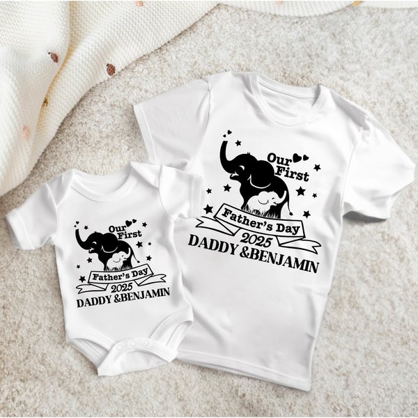 Henkilökohtainen Söpö Elefantti 100% puuvillaa pehmeä T-paita Baby Bodysuit nimi ja vuosi Meidän ensimmäinen isänpäivä lahja vauva isä