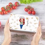Personalized Birth Flower Cartoon Cooking Mama Biscuit Tin Storage Box with Name Birthday Mother's Day Gift for Mom Grandma Baker