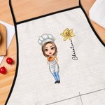 Gepersonaliseerd Geboortebloem Cartoon Kookkarakter Verstelbaar Schort met Naam en Zakken Verjaardag Moederdag Cadeau voor Mamma Oma Kookliefhebber