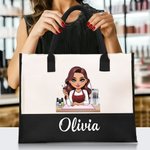 Gepersonaliseerde Leuke Cartoon Manicure Karakter Canvas Tas met Naam Verjaardag Schoonheidssalon Opening Gift voor Nagel Technici