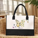 Borsa tote personalizzata con fiore di nascita farfalla e nome dimensione grande tela compleanno festa della mamma regalo per donne e ragazze