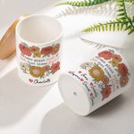 Personalisierte bunte Blumen blühen 1-6 Namen Keramik Pflanzgefäß mit Drainage und Bambus Basis Geburtstag Muttertag Geschenk für Mama Oma