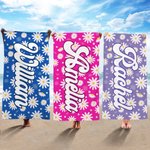 Personalized Daisy Artistic Name Quick Dry Oversized Microfiber Beach Towel Multicolor Holiday Travel Essential Birthday Gift for Family Friends