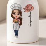 Personalized Birth Flower Cartoon Cooking Mama Ceramic Vase with Name Home Decor Mother's Day Birthday Gift for Cooking Lovers Women