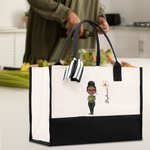Personalisiertes Tote Bag Canvas-Tasche Cartoon Kochen Mama Geburtsblume mit Namen Muttertag Geburtstag Geschenk für Mama Oma Kochen Liebhaber