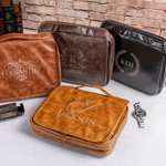 Personalised Portable PU Leather Hanging Toiletry Bag with Engraved Name Travel Essential Anniversary Birthday Gift for Men