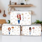 Personalized Birth Flower Cartoon Cooking Mama Biscuit Tin Storage Box with Name Birthday Mother's Day Gift for Mom Grandma Baker