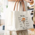 Personalisierte Geburt Blume Bibel Vers Canvas Tragetasche mit Namen und Ledergriff Reisezubehör Taufe Geburtstag Geschenk für Frauen Christen