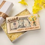 Personalised Birth Flower Happy Mother's Day Wooden Money Holder with Name Birthday Gift for Grandma Mom
