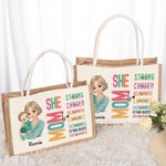 Sac en toile de jute réutilisable avec nom Cadeau de baptême de la fête des mères pour maman