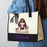 Gepersonaliseerde Leuke Cartoon Manicure Karakter Canvas Tas met Naam Verjaardag Schoonheidssalon Opening Gift voor Nagel Technici
