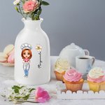 Personalized Birth Flower Cartoon Cooking Mama Ceramic Vase with Name Home Decor Mother's Day Birthday Gift for Cooking Lovers Women