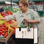 Personalisiertes Tote Bag Canvas-Tasche Cartoon Kochen Mama Geburtsblume mit Namen Muttertag Geburtstag Geschenk für Mama Oma Kochen Liebhaber