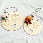 Personalised Artificial Flower Heart Wooden Ornament with Name and Text Home Decor Mother's Day Grandmother's Day Appreciation for Her