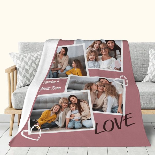 Coperta morbida personalizzata con collage di 1-4 foto e testo multicolore compleanno festa della mamma regalo per famiglia