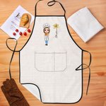 Gepersonaliseerd Geboortebloem Cartoon Kookkarakter Verstelbaar Schort met Naam en Zakken Verjaardag Moederdag Cadeau voor Mamma Oma Kookliefhebber