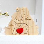 Personalized Heart Hug Dog Family Wooden Puzzle with 2-5 Names Desk Decoration Birthday Anniversary Gift for Family