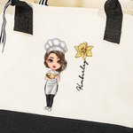 Personalisiertes Tote Bag Canvas-Tasche Cartoon Kochen Mama Geburtsblume mit Namen Muttertag Geburtstag Geschenk für Mama Oma Kochen Liebhaber