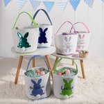 Personalized Cute Sequin Easter Bunny Basket with Embroidered Name and Handle Easter Gift for Kids