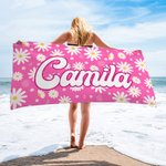 Personalized Daisy Artistic Name Quick Dry Oversized Microfiber Beach Towel Multicolor Holiday Travel Essential Birthday Gift for Family Friends
