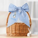 Bordado personalizado lindo conejito cruz 100% algodón guinga Pascua cesta faja con nombre puerta cesta decoración Pascua bautismo regalo para niños