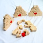 Personalized Heart Hug Dog Family Wooden Puzzle with 2-5 Names Desk Decoration Birthday Anniversary Gift for Family