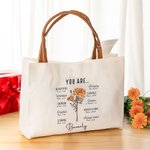 Personalisierte Geburt Blume Bibel Vers Canvas Tragetasche mit Namen und Ledergriff Reisezubehör Taufe Geburtstag Geschenk für Frauen Christen