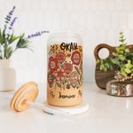 Personalisierte Floral Inspirational Word Name Frosted 20 oz Glasbecher mit Deckel und Stroh Muttertag Geburtstag Incentive Geschenk für Freund Familie