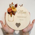 Personalised Artificial Flower Heart Wooden Ornament with Name and Text Home Decor Mother's Day Grandmother's Day Appreciation for Her