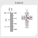 Collier Forme de Croix Personnalisé avec 2-10 Pierres de Naissance Nom Style Arbre de Famille Cadeau Fête des Mères Baptême Anniversaire pour Maman