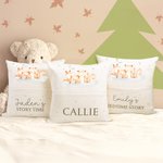 Personalisierte Woodland Tiere Soft Bedtime Story Kissen mit Namen und Buch Tasche Kinderzimmer Dekoration Baby Dusche Geburtstag Geschenk für Mädchen Jungen