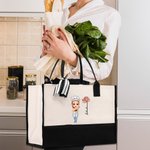 Personalisiertes Tote Bag Canvas-Tasche Cartoon Kochen Mama Geburtsblume mit Namen Muttertag Geburtstag Geschenk für Mama Oma Kochen Liebhaber