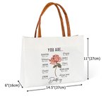 Personalisierte Geburt Blume Bibel Vers Canvas Tragetasche mit Namen und Ledergriff Reisezubehör Taufe Geburtstag Geschenk für Frauen Christen