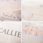 Personalisierte Woodland Tiere Soft Bedtime Story Kissen mit Namen und Buch Tasche Kinderzimmer Dekoration Baby Dusche Geburtstag Geschenk für Mädchen Jungen