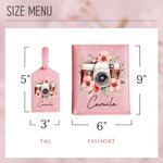 Personalisierte Floral Vintage Kamera Leder Passport Holder Gepäckanhänger Set mit Namen Reisezubehör Geburtstagsgeschenk für Reise-Liebhaber Fotografen