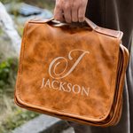 Personalised Portable PU Leather Hanging Toiletry Bag with Engraved Name Travel Essential Anniversary Birthday Gift for Men