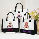 Gepersonaliseerde Leuke Cartoon Manicure Karakter Canvas Tas met Naam Verjaardag Schoonheidssalon Opening Gift voor Nagel Technici