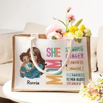 Sac en toile de jute réutilisable avec nom Cadeau de baptême de la fête des mères pour maman
