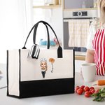 Personalisiertes Tote Bag Canvas-Tasche Cartoon Kochen Mama Geburtsblume mit Namen Muttertag Geburtstag Geschenk für Mama Oma Kochen Liebhaber