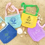 Personalized Embroidered Crab Starfish Shell Collecting Mesh Beach Bag with Name and Adjustable Strap Travel Essential Summer Vacation Gift for Kids