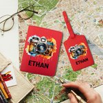 Personalisierte Floral Vintage Kamera Leder Passport Holder Gepäckanhänger Set mit Namen Reisezubehör Geburtstagsgeschenk für Reise-Liebhaber Fotografen